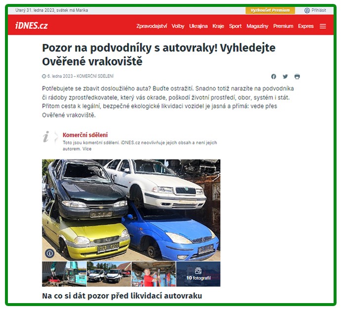 Článek o autovracích na iDNES.cz